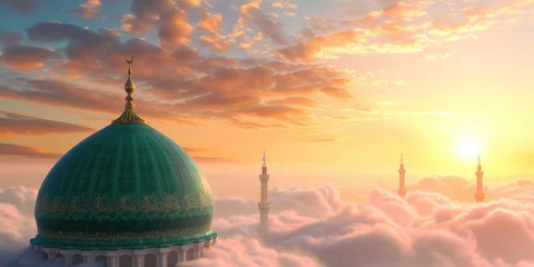 Deurstickers A picture featuring a large green dome sitting above a sky covered with clouds. This image can be used to depict serenity, spirituality, or architectural beauty © Fotograf