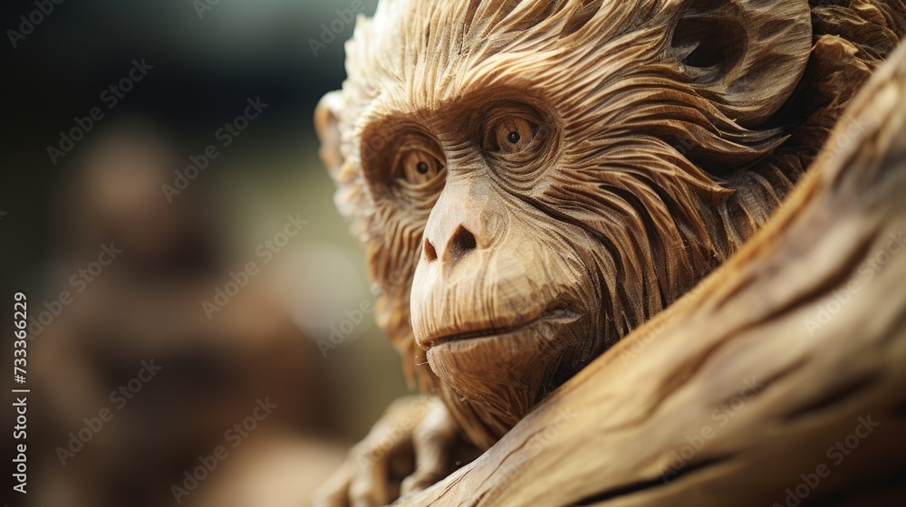 Aufkleber A close-up view of a statue of a monkey. Perfect for adding a touch of nature and wildlife to any design