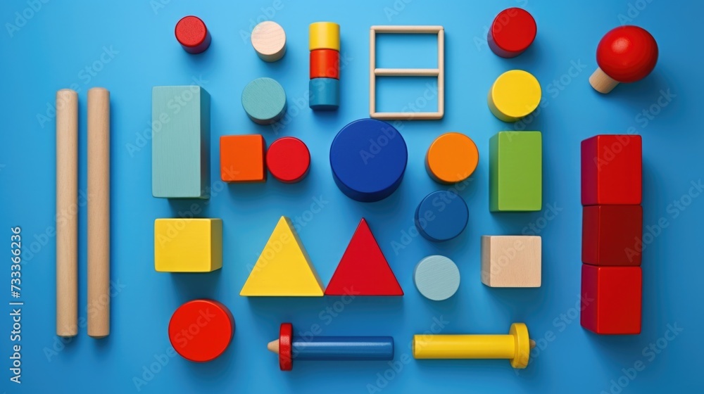 Aufkleber A variety of colorful shapes on a vibrant blue background. Perfect for adding a pop of color to any design