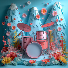 Buntes Schlagzeug im Hippie Flower Power Stil wunderschönen Design, ai generativ