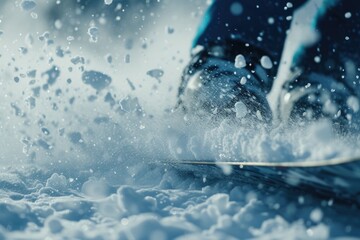 A person riding a snowboard down a snow covered slope. Perfect for winter sports enthusiasts and outdoor adventure campaigns