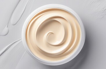 Cosmetic cream container isolated on light grey background from top view