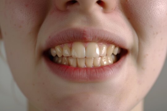 A close up image of a person with a missing tooth. This image can be used to depict dental health, oral hygiene, or the need for dental care