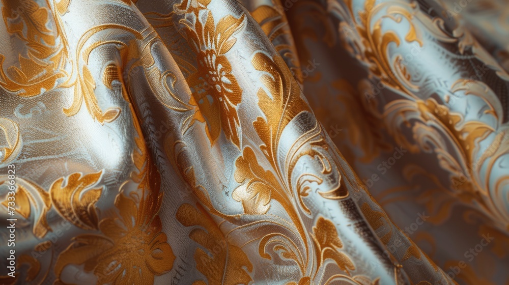 Poster shiny gold and silver fabric up close, perfect for adding a touch of elegance and glamour to any pro