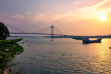 Vidyasagar Setu bridge over Hooghly River in Kolkata, West Bengal, India