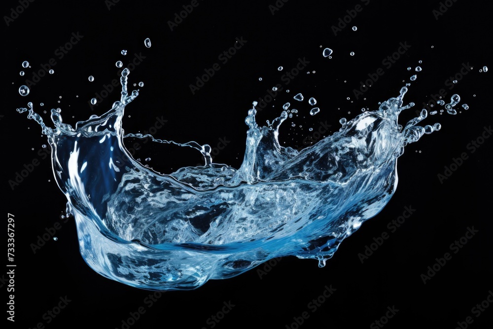 Poster Water splashing on a black surface. Can be used for design projects or as a background element