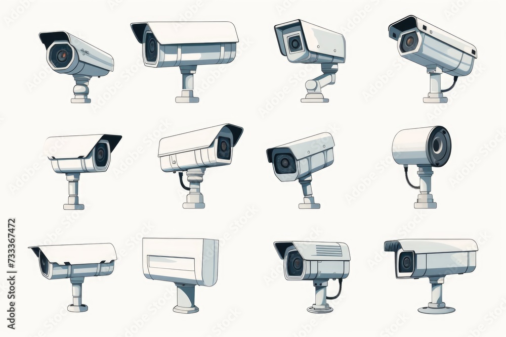 Poster A collection of different types of surveillance cameras that are used for security monitoring.