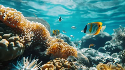 Foto op Plexiglas Sea coral reef with close up fish wallpaper background © Irina