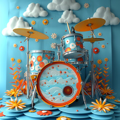 Buntes Schlagzeug im Hippie Flower Power Stil wundersch&ouml;nen Design