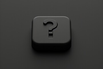 A black button with a question mark symbol on it. Can be used to represent uncertainty or to prompt a user for input
