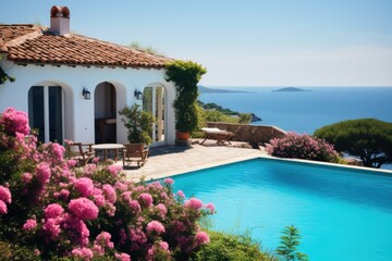 Fototapeta na wymiar Cozy luxury villa in italy with pool and best view on sea