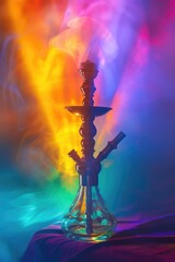 A vibrant and illuminated hookah with swirling smoke. Perfect for adding a touch of ambiance and exoticness to any setting