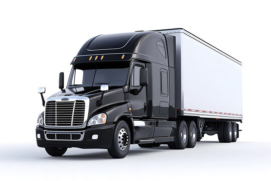 Black cargo truck freightliner isolated on white background