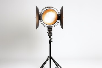A portable light fixture mounted on a tripod stand, providing a stable and adjustable source of illumination. Ideal for various professional and creative applications