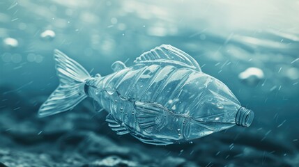 A plastic fish floating in water. Can be used for aquarium or water-themed designs - obrazy, fototapety, plakaty