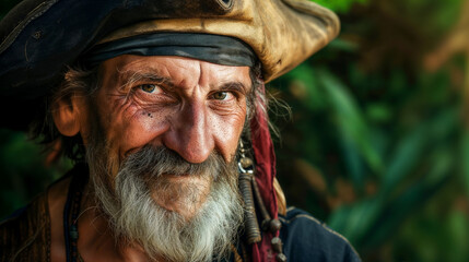 Pirate, 17th - 18th century, Caribbean region - stern-faced man with tricorn hat, gritty and detailed 
