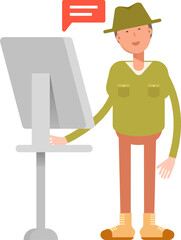 Male Character Working on Computer
