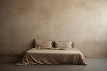 Tucked in twin bed isolated against a grunge wall backdrop