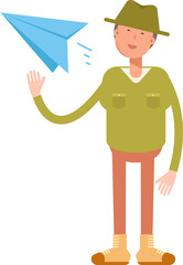 Male Character Holding Paper Plane
