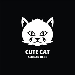 cute cat silhouette logo design illustration