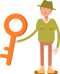 Male Character Holding Key
