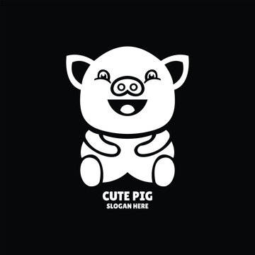 cute pig silhouette logo design illustration