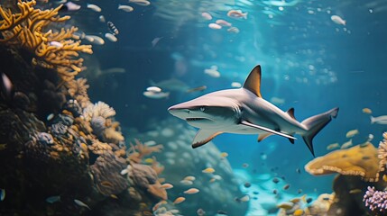 Fototapeta premium Shark animal on sea bottom wallpaper background