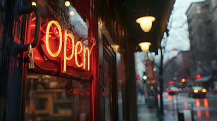 Red open neon sign