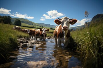 Cows and bulls on beautiful land, eco organic. - 733370861