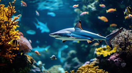 Shark animal on sea bottom wallpaper background