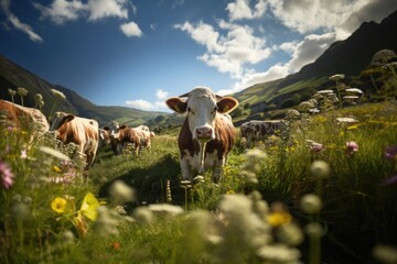 Cows and bulls on beautiful land, eco organic.