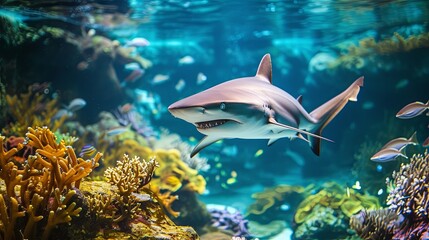 Obraz premium Shark animal on sea bottom wallpaper background