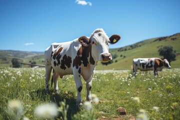 Cows and bulls on beautiful land, eco organic. - 733370894