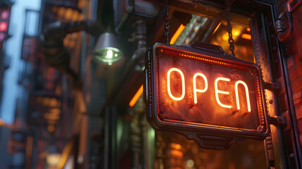Red open neon sign