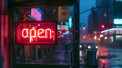 Red open neon sign