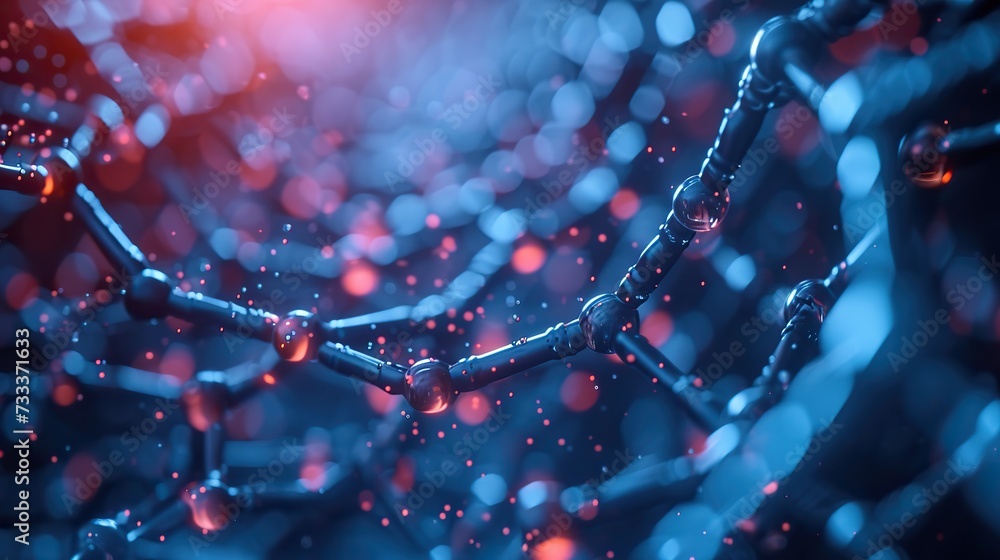 Poster macro view of a 3d molecular model with interconnected atoms, showcasing concepts in chemistry and n