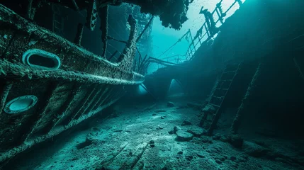Keuken spatwand met foto Drowning old ship interior diving wallpaper background © Irina