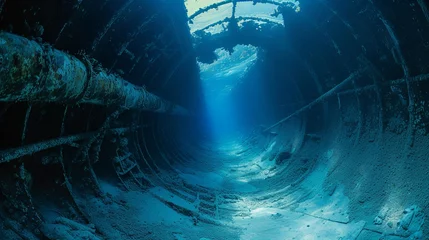 Deurstickers Drowning old ship interior diving wallpaper background © Irina