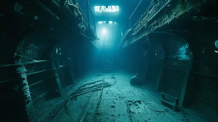 Papier Peint photo Naufrage Drowning old ship interior diving wallpaper background