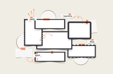 Vector photo collage template moodboard pictures grids vector illustration, vision board	