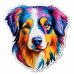 aussie sticker, Australian Shepherd, border collie on a white background, isolate. colorful icon. dog breed, pet.