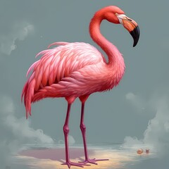 Majestic Flamingo Standing Solo by the Water's Edge