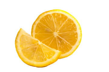 Slices of lemon citrus fruit isolated on white background.