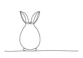 Easter egg with rabbit ears, one line drawing vector illustration.