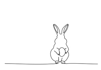 Easter rabbit with egg, one line drawing vector illustration.