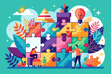 Hands-on activity that fosters creativity and relaxation by creating unique works of art using puzzle pieces. Reflects imagination. Generative AI.

