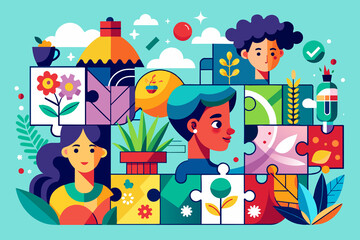 Hands-on activity that fosters creativity and relaxation by creating unique works of art using puzzle pieces. Reflects imagination. Generative AI.

