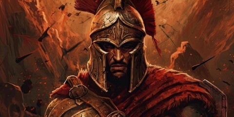 Illustration of powerful Spartan warrior. Generative AI
