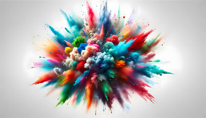 Colorful powder explosion. Holi paint splash. Color wallpaper with white background.