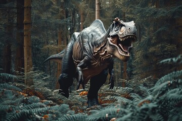 Obraz premium An ancient extinct animal dinosaur in an ancient forest